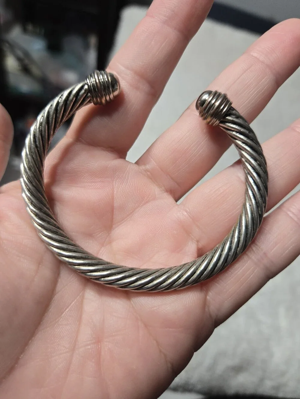 Vintage Cable Cuff Bracelet Silver Tone
